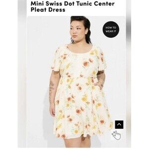 TORRID Floral Mini Swiss Dot Tunic Center Pleat Dress 3 3x